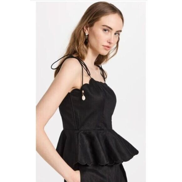 Zimmermann Cira Tiggy Scallop Peplum Black Top Size US 2P 100% Linen - Picture 4 of 14